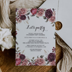 Elegant Burgundy Summer Floral Let's Party Invitation