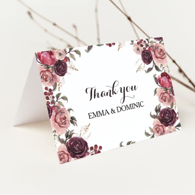 Elegant Burgundy Summer Floral Thank You Card (Creator Uploaded)
