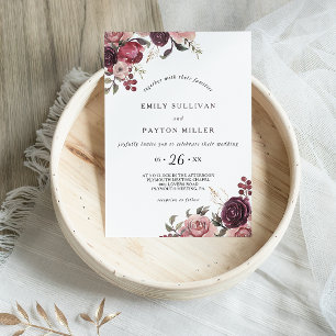 Elegant Burgundy Summer Floral Wedding Invitation