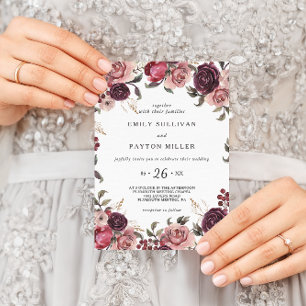 Elegant Burgundy Summer Floral Wedding Invitation