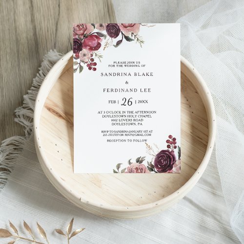 Elegant Burgundy Summer Floral Wedding Invitation