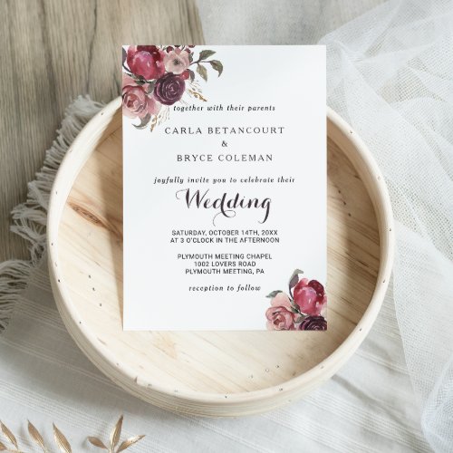 Elegant Burgundy Summer Floral Wedding Invitation