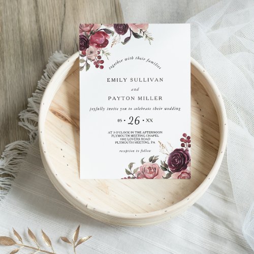 Elegant Burgundy Summer Floral Wedding Invitation