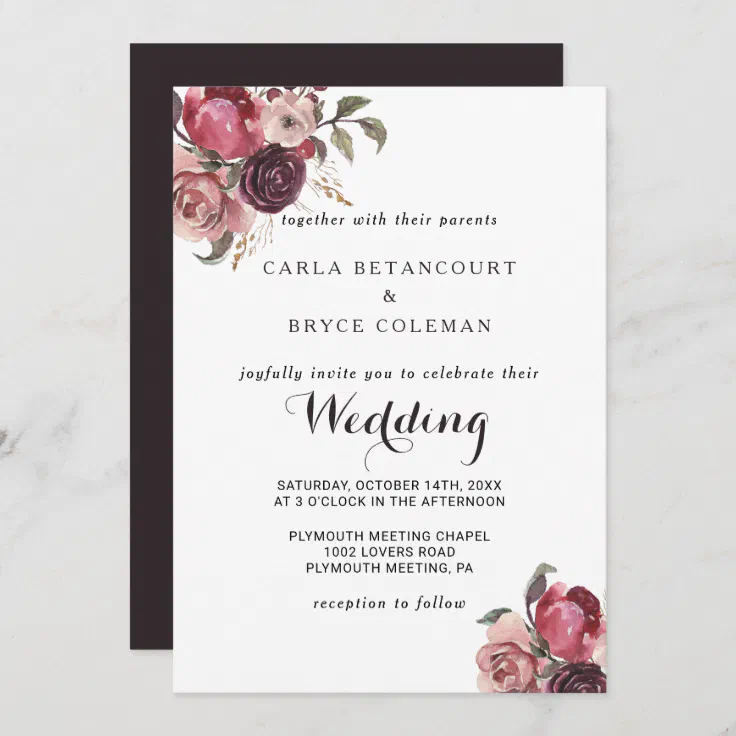 Elegant Burgundy Summer Floral Wedding Invitation | Zazzle