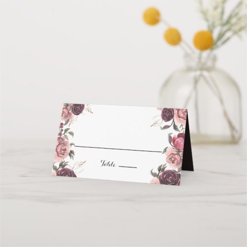 Elegant Burgundy Summer Floral Wedding Place Card