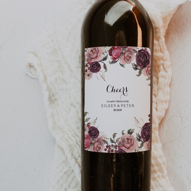 Elegant Burgundy Summer Floral Wedding Wine Labels (Creator Uploaded)
