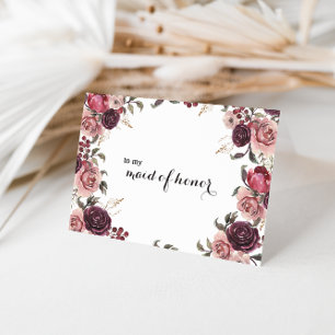 Elegant Burgundy Summer Maid of Honor Thank You Card