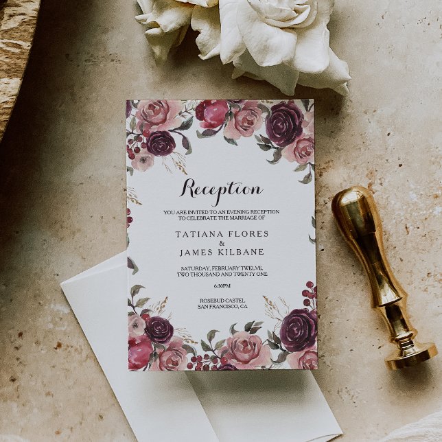 Elegant Burgundy Summer Wedding Reception Card (Creator Uploaded)