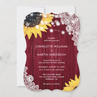 Elegant Burgundy Sunflower Rustic Wood Wedding Invitation