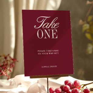 Elegant Burgundy Take One Wedding Favor Sign