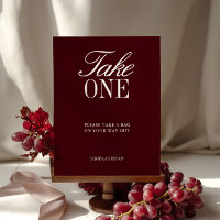 Elegant Burgundy Take One Wedding Favor Sign