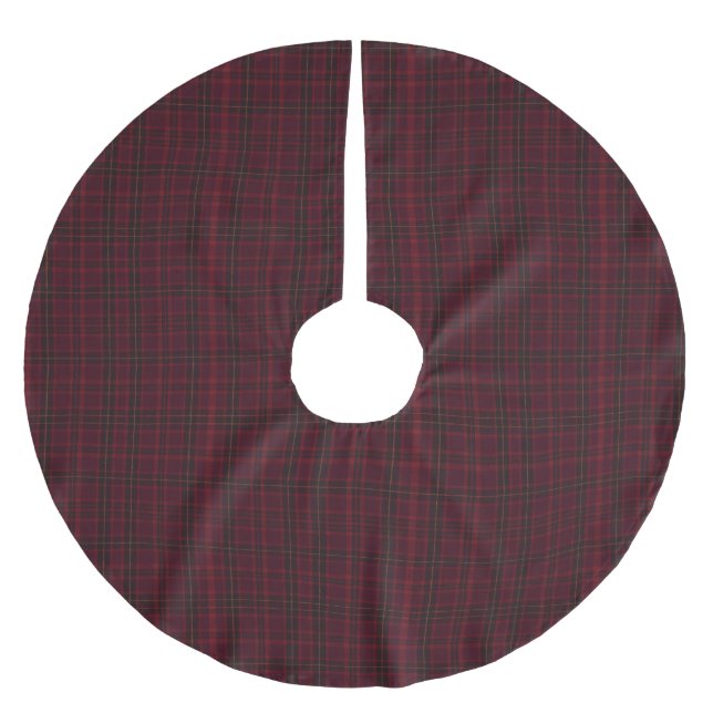 Elegant Burgundy Tartan Brushed Polyester Tree Skirt (Front)