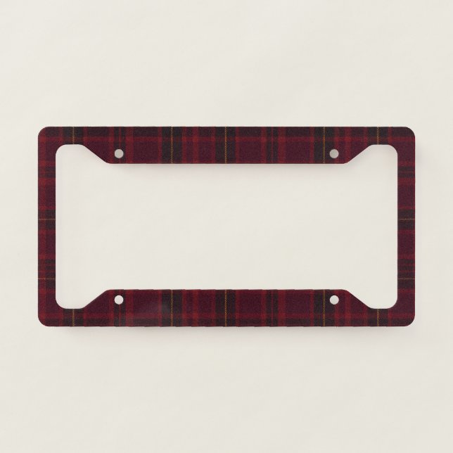 Elegant Burgundy Tartan License Plate Frame (Front)