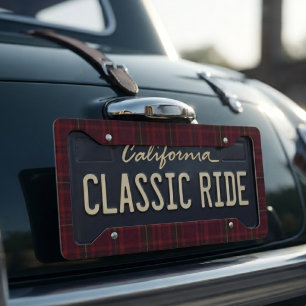 Elegant Burgundy Tartan License Plate Frame