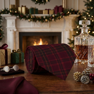 Elegant Burgundy Tartan Neck Tie
