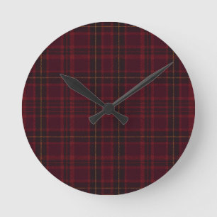 Elegant Burgundy Tartan Round Clock