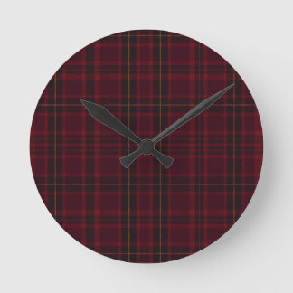 Elegant Burgundy Tartan Round Clock