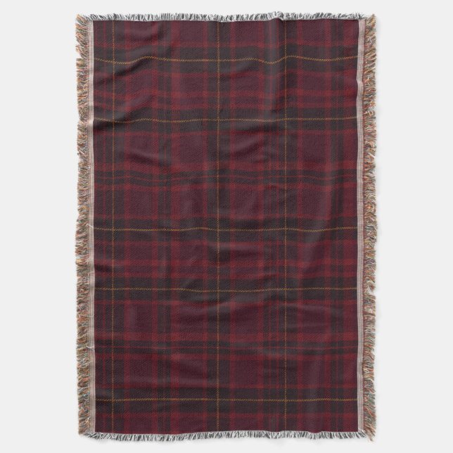 Elegant Burgundy Tartan Throw Blanket (Front Vertical)