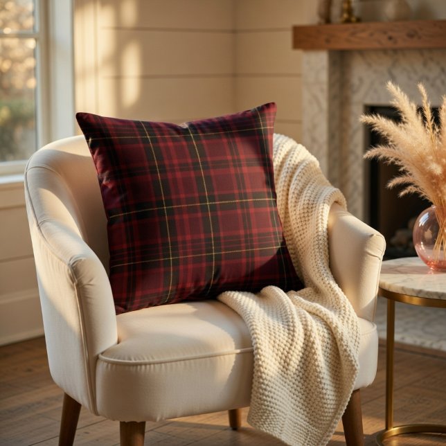 Elegant Burgundy Tartan Throw Pillow (Creator Uploaded)