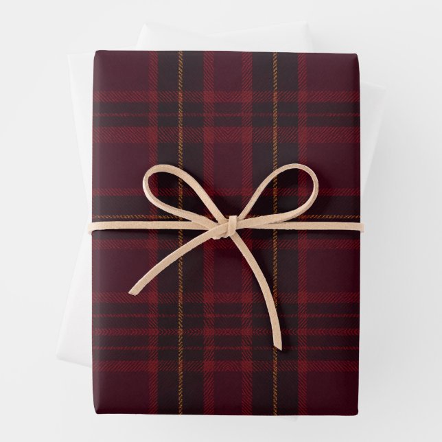 Elegant Burgundy Tartan Wrapping Paper Sheets (In situ)