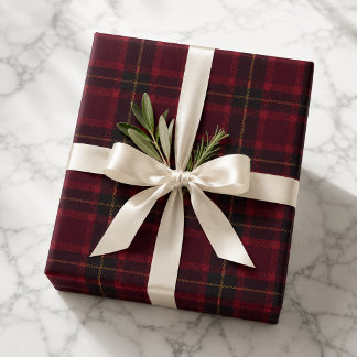Elegant Burgundy Tartan Wrapping Paper Sheets