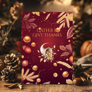 Elegant Burgundy Thanksgiving & Harvest Cornucopia Invitation