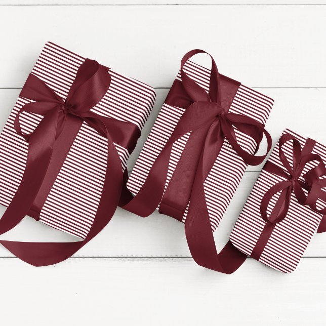Elegant Burgundy Thin Striped Wrapping Paper (Elegant Thin Striped Wrapping Paper with Burgundy and White Lines. Chic Fall Color. Moody Gift Wrap.)