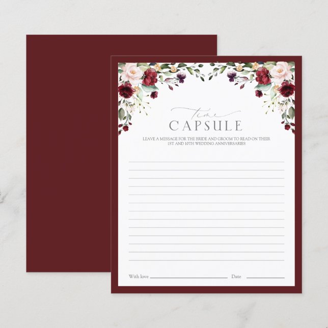 Elegant Burgundy Time Capsule Floral Shower Game (Front/Back)