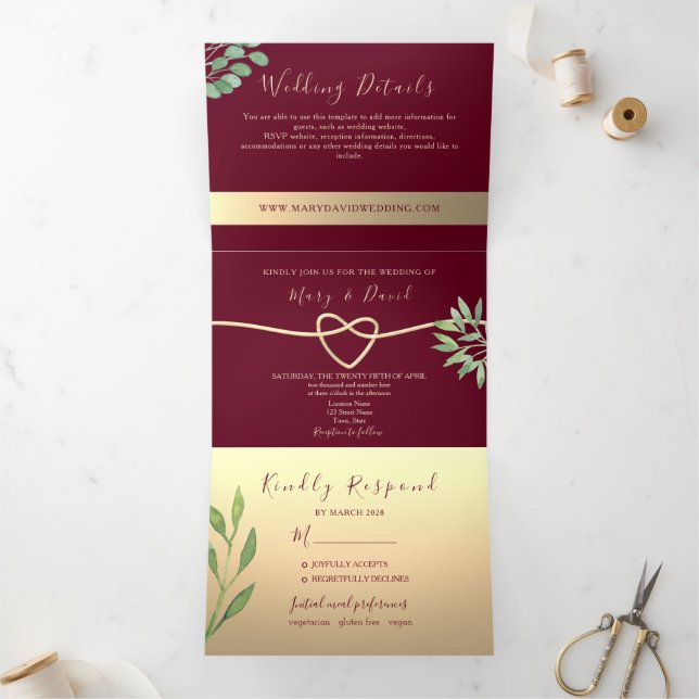 Elegant Burgundy Tri-Fold Invitation (Inside)