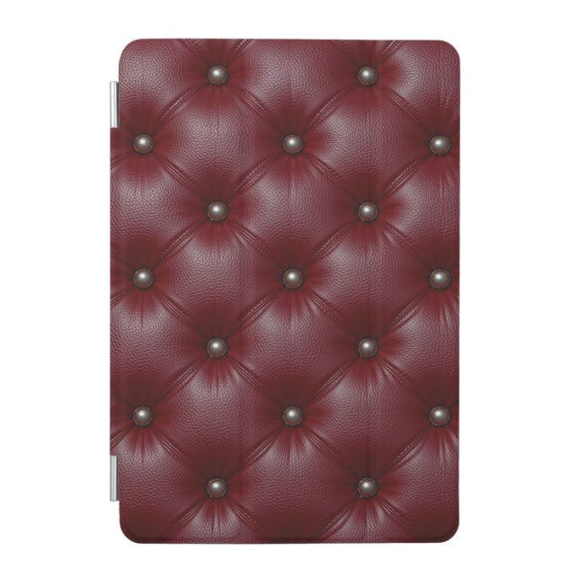 Elegant Burgundy Tufted Leather iPad Mini Cover (Front)