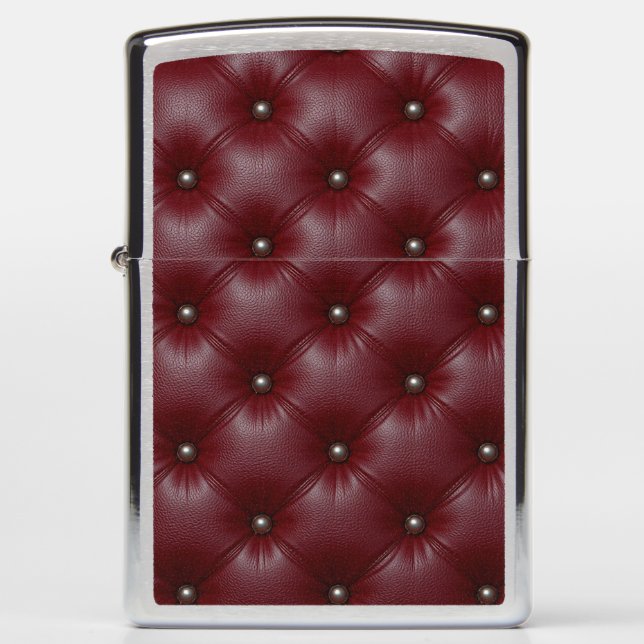 Elegant Burgundy Tufted Leather Zippo Lighter (Front)