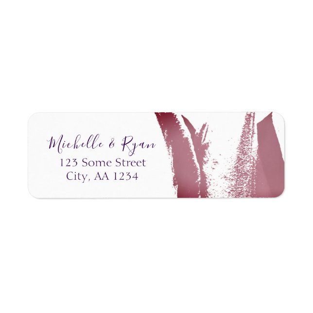 Elegant Burgundy Tulip Floral Address Wedding Label (Front)