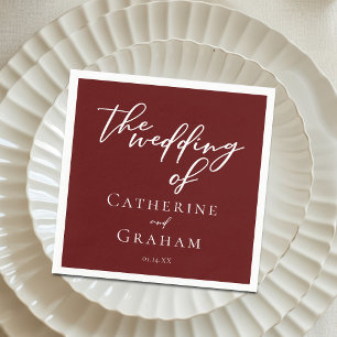 Elegant Burgundy Typography Evening Wedding Napkins