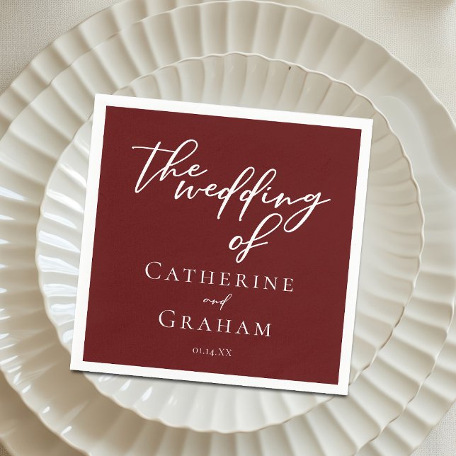 Elegant Burgundy Typography Evening Wedding Napkins (Creator Uploaded)