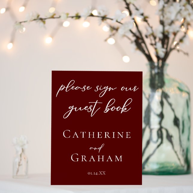 Elegant Burgundy Typography Wedding Guest Book Foam Board (In Situ (Wedding))