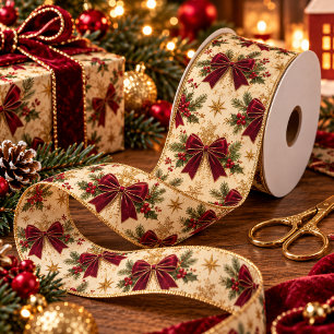 Elegant Burgundy Velvet Bow Vintage Christmas Gift Satin Ribbon