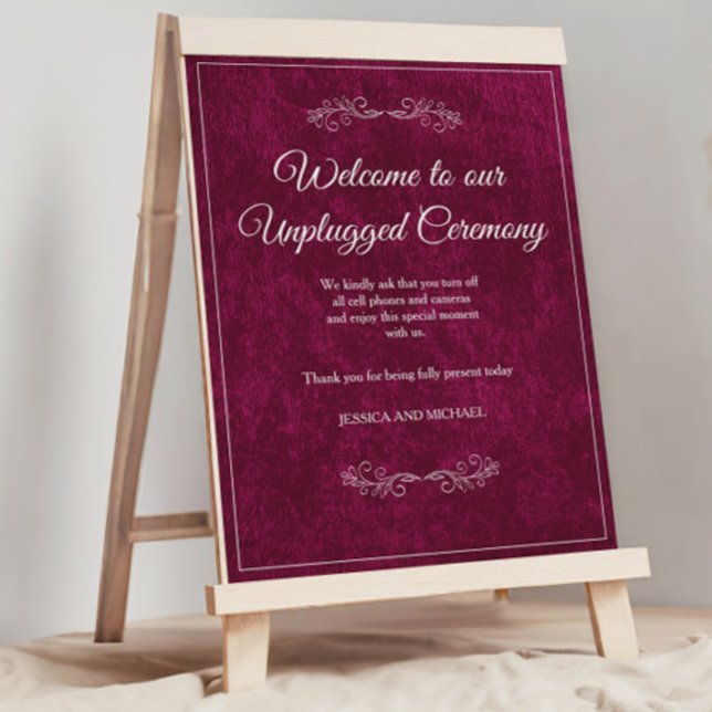 Elegant Burgundy Velvet Unplugged Wedding Foam Board (Berry/Burgundy velvet Unplugged Wedding sign)