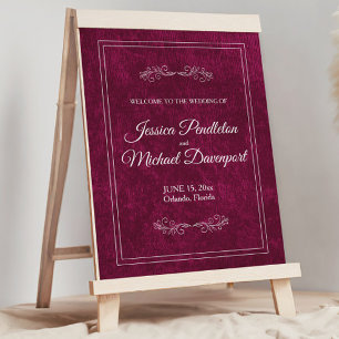 Elegant Burgundy Velvet Wedding Welcome  Foam Board