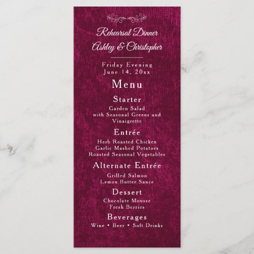 Elegant Burgundy Velvet White Rehearsal Dinner