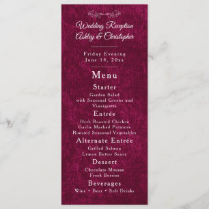 Elegant Burgundy Velvet White Wedding Reception Menu