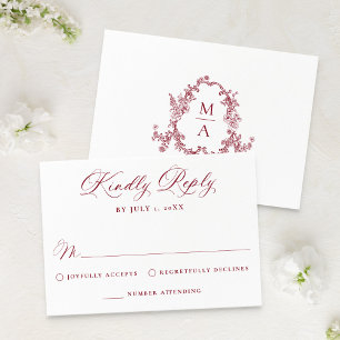 Elegant Burgundy Victorian Floral Wedding RSVP Card