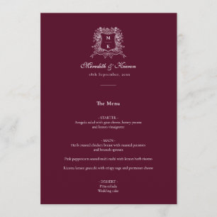 Elegant Burgundy Vintage Crest Thank You Wedding Menu