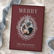 Elegant Burgundy Vintage Frame Photo Merry