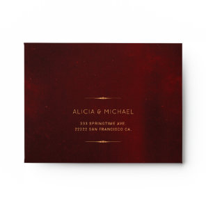 Elegant burgundy vintage gold script wedding rsvp envelope