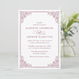 Elegant Burgundy Vintage Ornate Frame Wedding Invitation