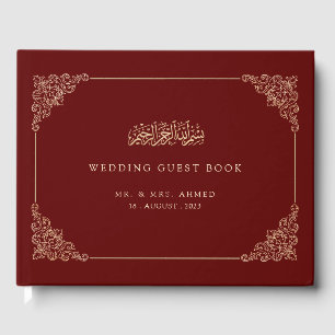 Elegant Burgundy Vintage Scroll Muslim Wedding Guest Book