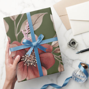 Elegant Burgundy Watercolor Floral Bouquet Wrapping Paper