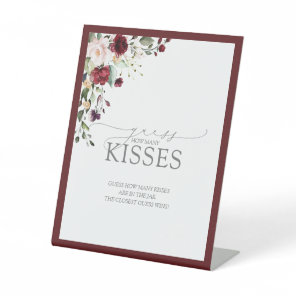 Elegant Burgundy Watercolor Floral How Many Kisses Pedestal Sign
