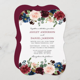 Elegant Burgundy Watercolor Floral Wedding Bracket Invitation