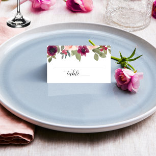 Elegant Burgundy Watercolor Floral Wedding Place Card